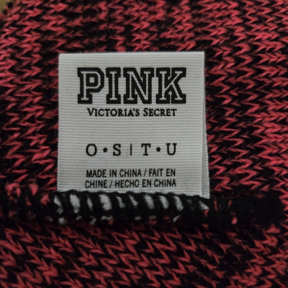 Victoria's Secret PINK Beanie Hat Pink & Black Knit OS Stretch Ribbed Winter Cap - Picture 2 of 7